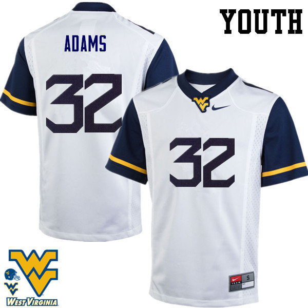 Youth #32 Jacquez Adams West Virginia Mountaineers College Football Jerseys-White - Click Image to Close